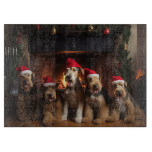 Airedale by the Fireplace Christmas  Cutting Board