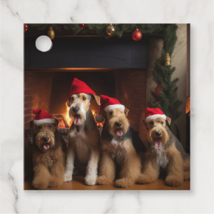 Airedale by the Fireplace Christmas Favour Tags