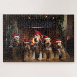 Airedale by the Fireplace Christmas Jigsaw Puzzle