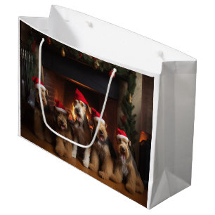 Airedale by the Fireplace Christmas  Large Gift Bag