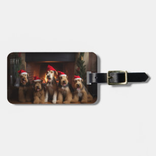 Airedale by the Fireplace Christmas Luggage Tag