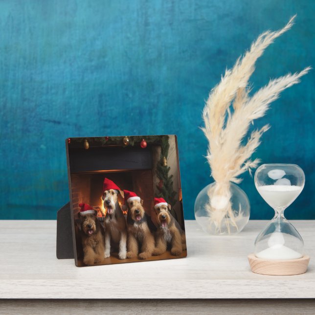 Airedale by the Fireplace Christmas  Plaque (Insitu)