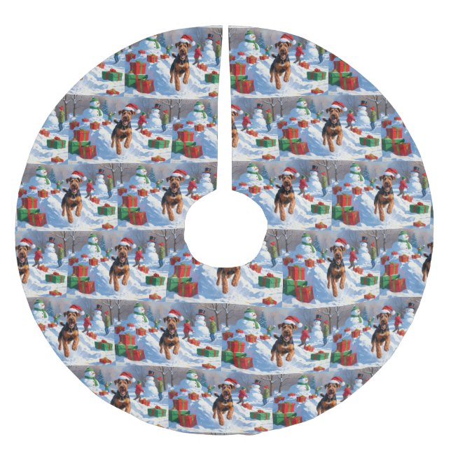 Airedale Christmas Festive Snow Scene Brushed Polyester Tree Skirt (Front)