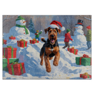 Airedale Christmas Festive Snow Scene Cutting Board