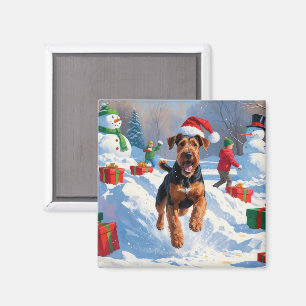 Airedale Christmas Festive Snow Scene Magnet
