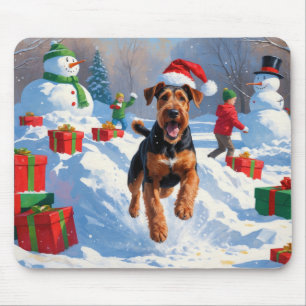 Airedale Christmas Festive Snow Scene Mouse Pad