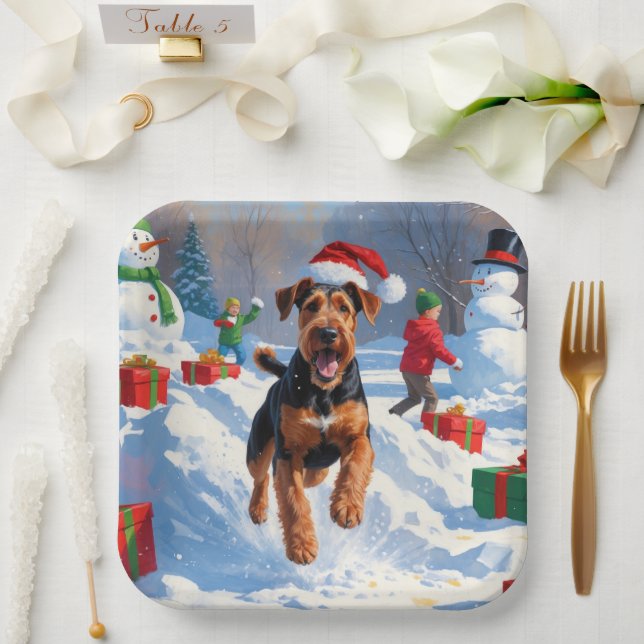Airedale Christmas Festive Snow Scene Paper Plate (Wedding)