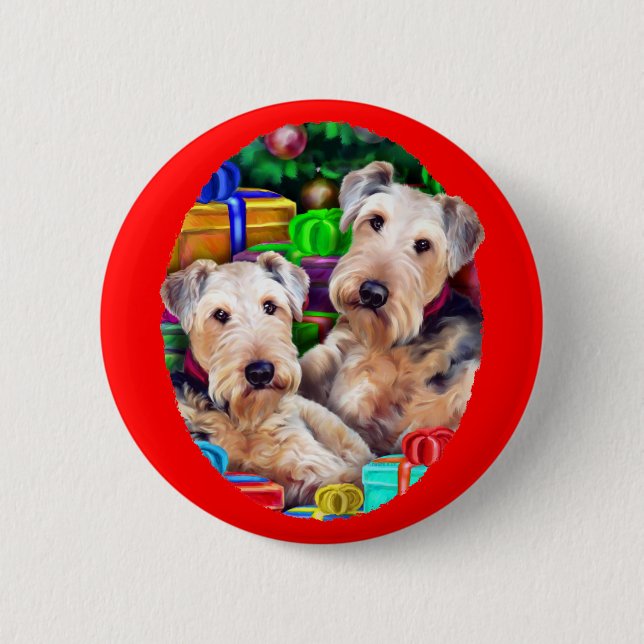 Airedale Christmas Open Now 6 Cm Round Badge (Front)
