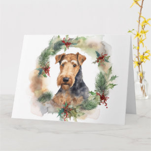 Airedale Christmas Wreath Festive Pup  Card