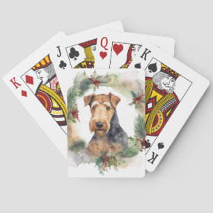 Airedale Christmas Wreath Festive Pup  Playing Cards