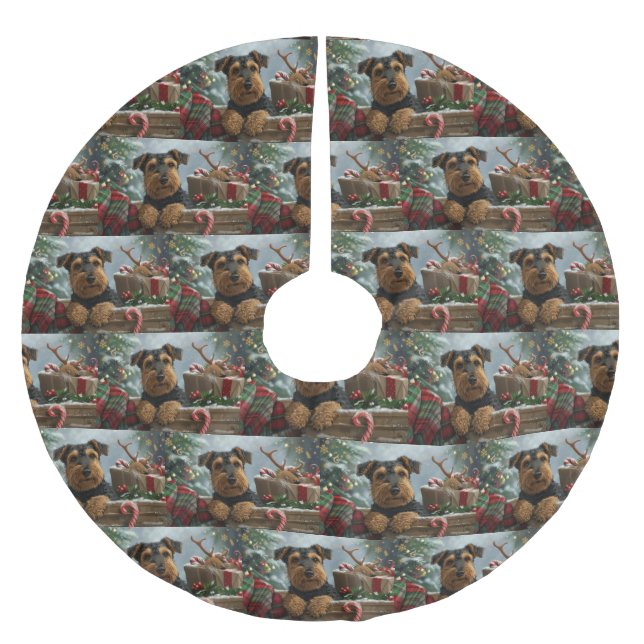 Airedale Dog Christmas Festive  Brushed Polyester Tree Skirt (Front)