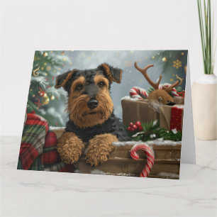 Airedale Dog Christmas Festive  Card