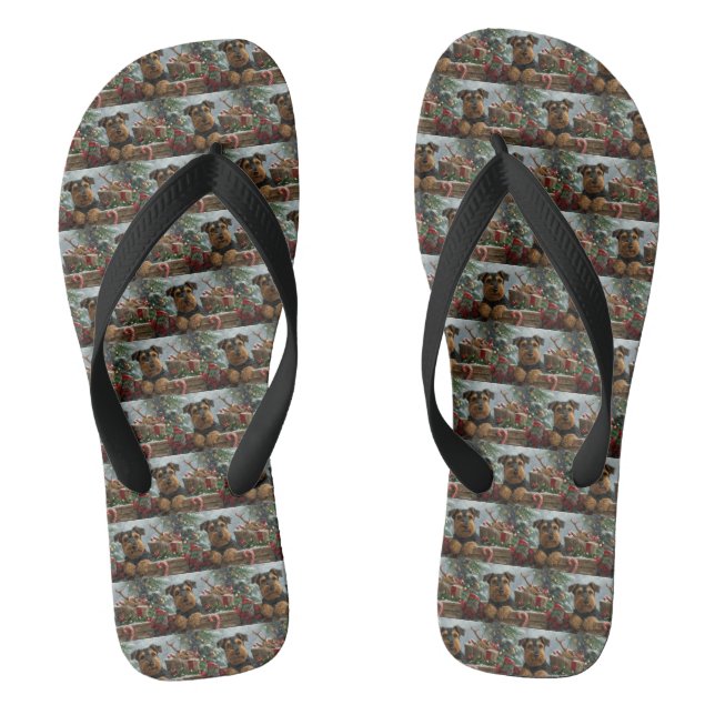 Airedale Dog Christmas Festive  Jandals (Footbed)