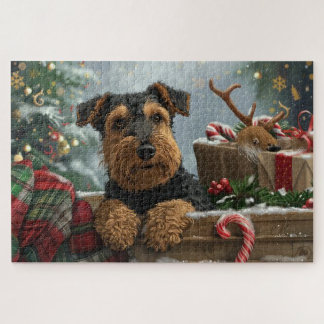Airedale Dog Christmas Festive  Jigsaw Puzzle (Horizontal)