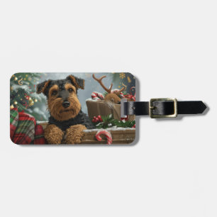 Airedale Dog Christmas Festive Luggage Tag