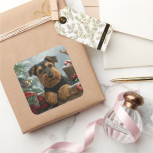 Airedale Dog Christmas Festive Square Sticker