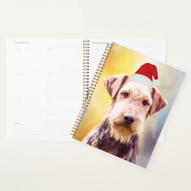 Airedale Dog Christmas Santa Hat Art Portrait Planner (Display)