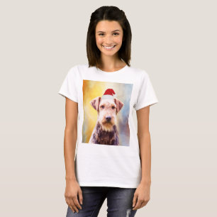 Airedale Dog Christmas Santa Hat Art Portrait T-Shirt