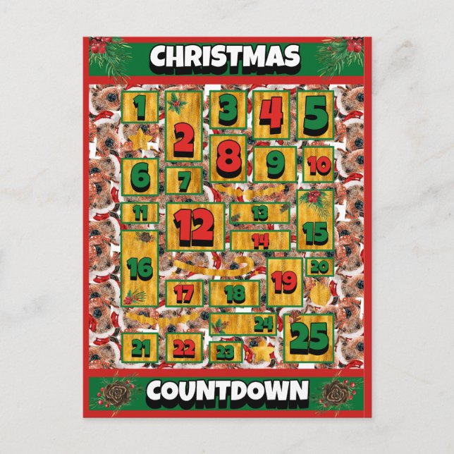 Airedale Dog Countdown Christmas Advent Calendar Holiday Postcard (Front)