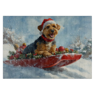 Airedale Dog in Sledge Let it Snow Christmas Cutting Board
