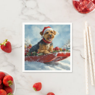 Airedale Dog in Sledge Let it Snow Christmas Napkin