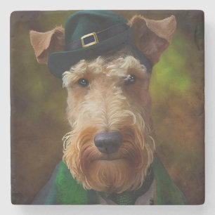 airedale dog in St. Patrick's Day Stone Coaster