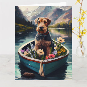 Airedale Dog on a Paddle: A Scenic Adventure Card