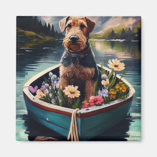 Airedale Dog on a Paddle: A Scenic Adventure Magnet