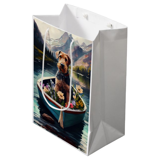 Airedale Dog on a Paddle: A Scenic Adventure Medium Gift Bag (Front Angled)
