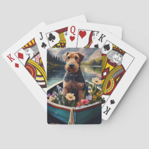 Airedale Dog on a Paddle: A Scenic Adventure Playing Cards