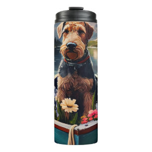 Airedale Dog on a Paddle: A Scenic Adventure Thermal Tumbler