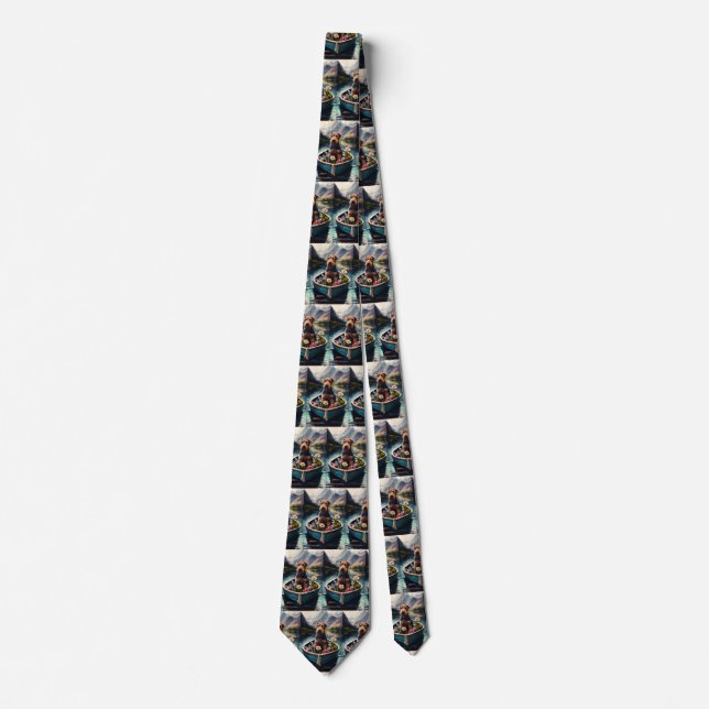 Airedale Dog on a Paddle: A Scenic Adventure Tie (Front)