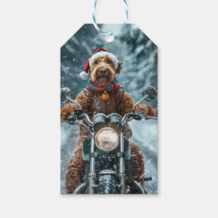Airedale Dog Riding Motorcycle Christmas Gift Tags