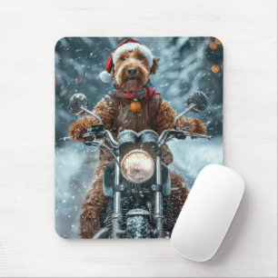 Airedale Dog Riding Motorcycle Christmas Mouse Pad