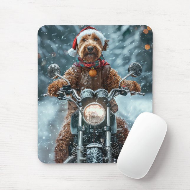 Airedale Dog Riding Motorcycle Christmas Mouse Pad (With Mouse)
