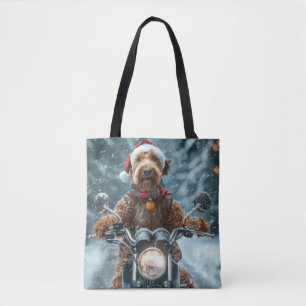 Airedale Dog Riding Motorcycle Christmas Tote Bag