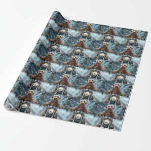 Airedale Dog Riding Motorcycle Christmas Wrapping Paper
