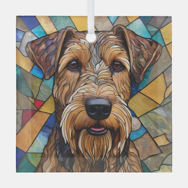 Airedale Dog "Stained Glass" Glass Tree Decoration (Front)