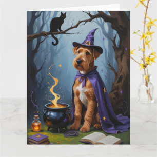 Airedale Dog Whimsical Halloween Painting Card