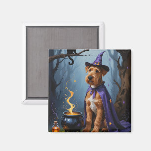 Airedale Dog Whimsical Halloween Painting Magnet