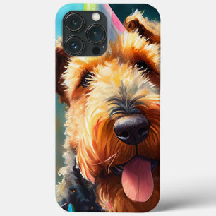 Airedale dog with birthday hat and balloons iPhone 13 pro max case