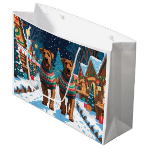 Airedale Dogs Christmas Snow Holiday Large Gift Bag