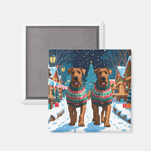 Airedale Dogs Christmas Snow Holiday Magnet