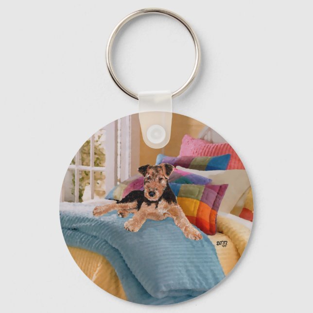 Airedale, Lakeland or Welsh Terrier Pup Key Ring (Front)