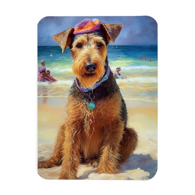 Airedale on Beach, summer gift for dog lovers  Magnet (Vertical)