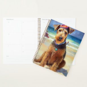 Airedale on Beach, summer gift for dog lovers  Planner