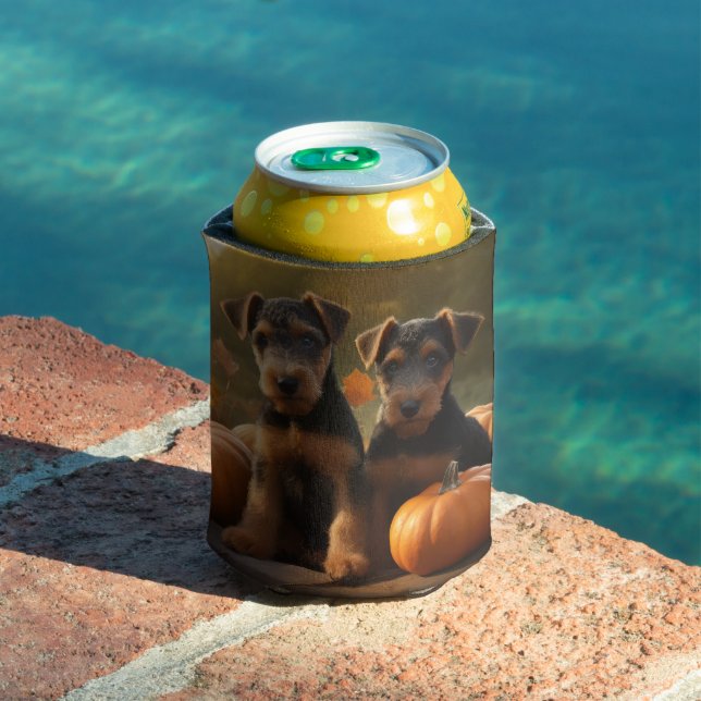 Airedale Puppy Autumn Delight Pumpkin Can Cooler (In Situ Pool)