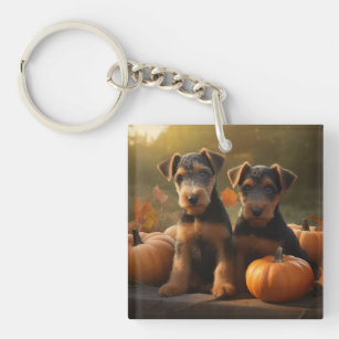 Airedale Puppy Autumn Delight Pumpkin Key Ring