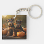 Airedale Puppy Autumn Delight Pumpkin Key Ring (Back)