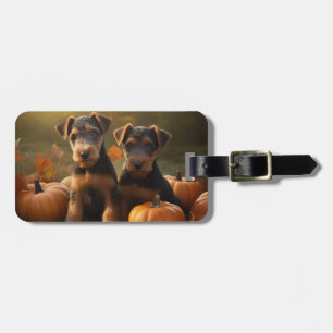 Airedale Puppy Autumn Delight Pumpkin Luggage Tag